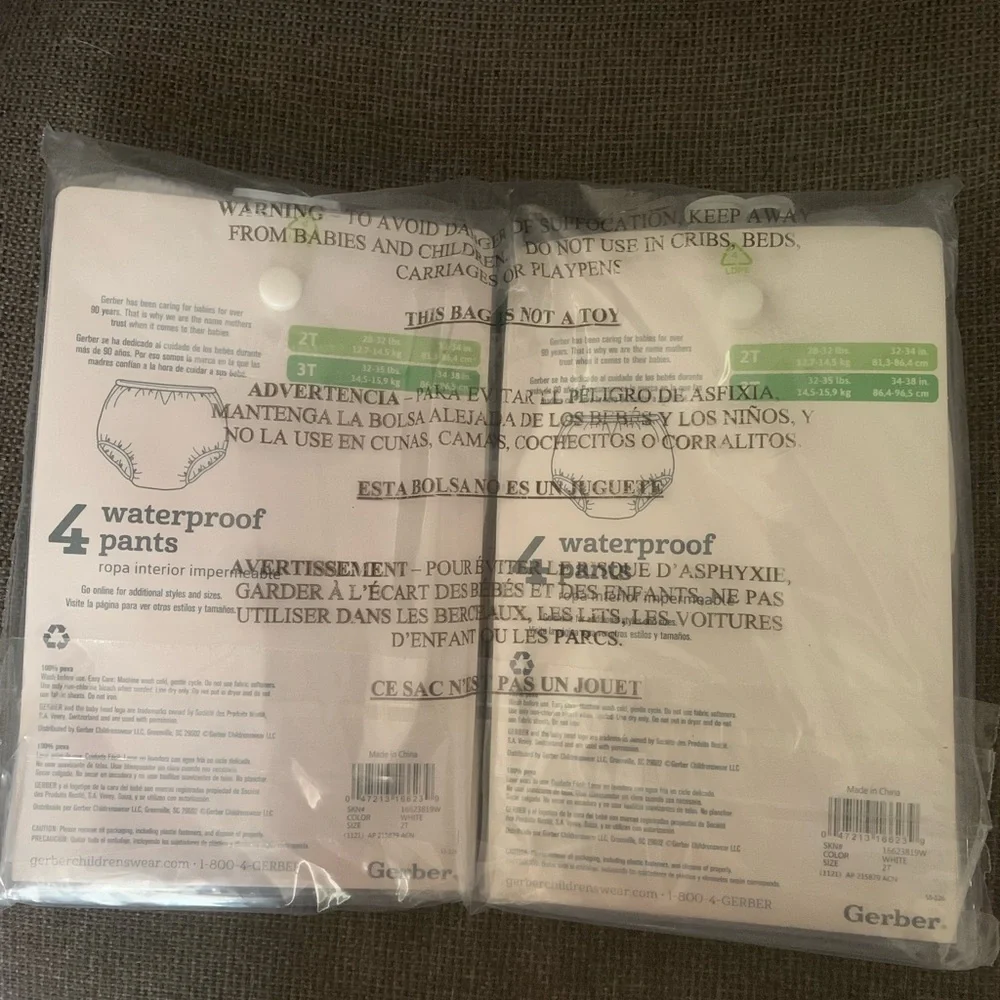 Gerber White Waterproof Diaper Covers 8-pack BNIP sz 2T
